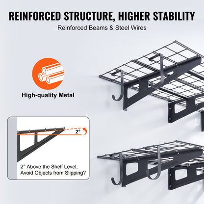 Garage Storage Shelving, 2 Pack, 6 x 2 ft Heavy Duty Garage Shelves Wall Mounted, 1000 lbs Load Capacity(Total) Garage Storage Rack Floating Shelves, Suitable for Shop, Shed, Garage Storage