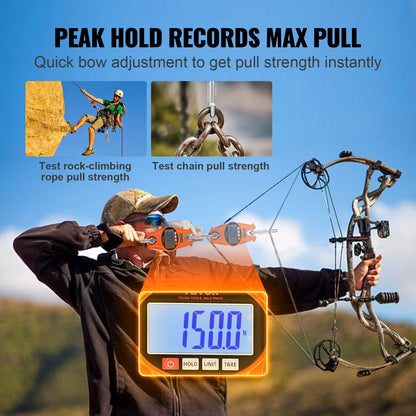 Digital Crane Scale, 660 lbs/300 kg, Industrial Heavy Duty Hanging Scale with Cast Aluminum Case &amp; LCD Display, Handheld Mini Crane with Hooks for Farm, Hunting, Fishing, Outdoor, Garage (Orange)