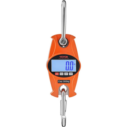 Digital Crane Scale, 660 lbs/300 kg, Industrial Heavy Duty Hanging Scale with Cast Aluminum Case &amp; LCD Display, Handheld Mini Crane with Hooks for Farm, Hunting, Fishing, Outdoor, Garage (Orange)