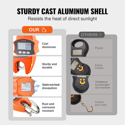 Digital Crane Scale, 880 lbs/400 kg, Industrial Heavy Duty Hanging Scale with Cast Aluminum Case &amp; LCD Display, Handheld Mini Crane with Hooks for Farm, Hunting, Fishing, Outdoor, Garage (Orange)