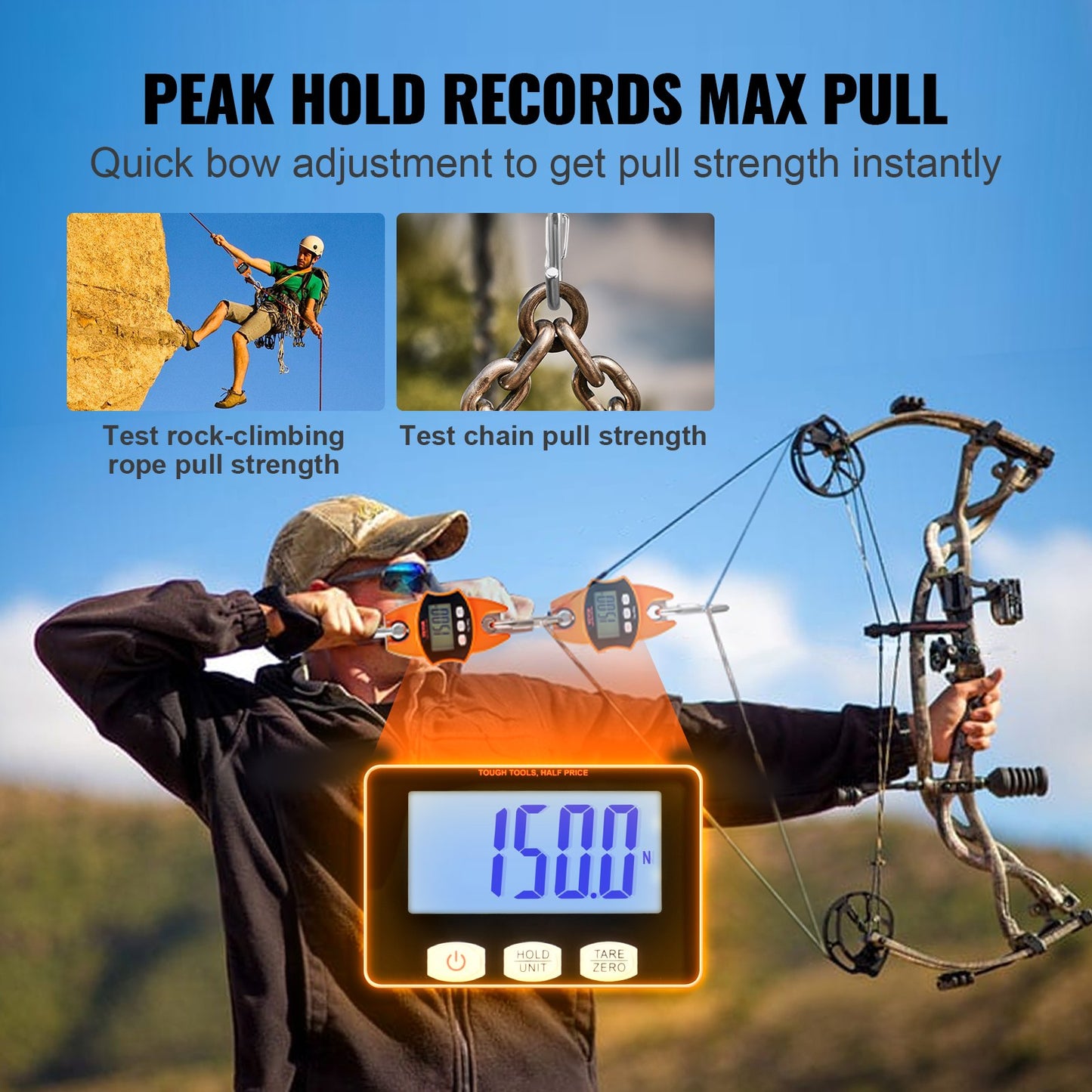 Digital Crane Scale, 880 lbs/400 kg, Industrial Heavy Duty Hanging Scale with Cast Aluminum Case &amp; LCD Display, Handheld Mini Crane with Hooks for Farm, Hunting, Fishing, Outdoor, Garage (Orange)