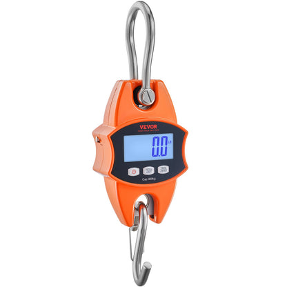 Digital Crane Scale, 880 lbs/400 kg, Industrial Heavy Duty Hanging Scale with Cast Aluminum Case &amp; LCD Display, Handheld Mini Crane with Hooks for Farm, Hunting, Fishing, Outdoor, Garage (Orange)