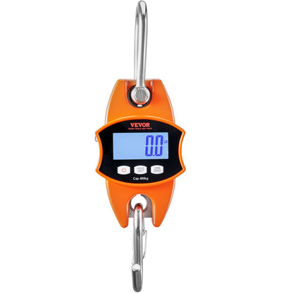 Digital Crane Scale, 880 lbs/400 kg, Industrial Heavy Duty Hanging Scale with Cast Aluminum Case &amp; LCD Display, Handheld Mini Crane with Hooks for Farm, Hunting, Fishing, Outdoor, Garage (Orange)