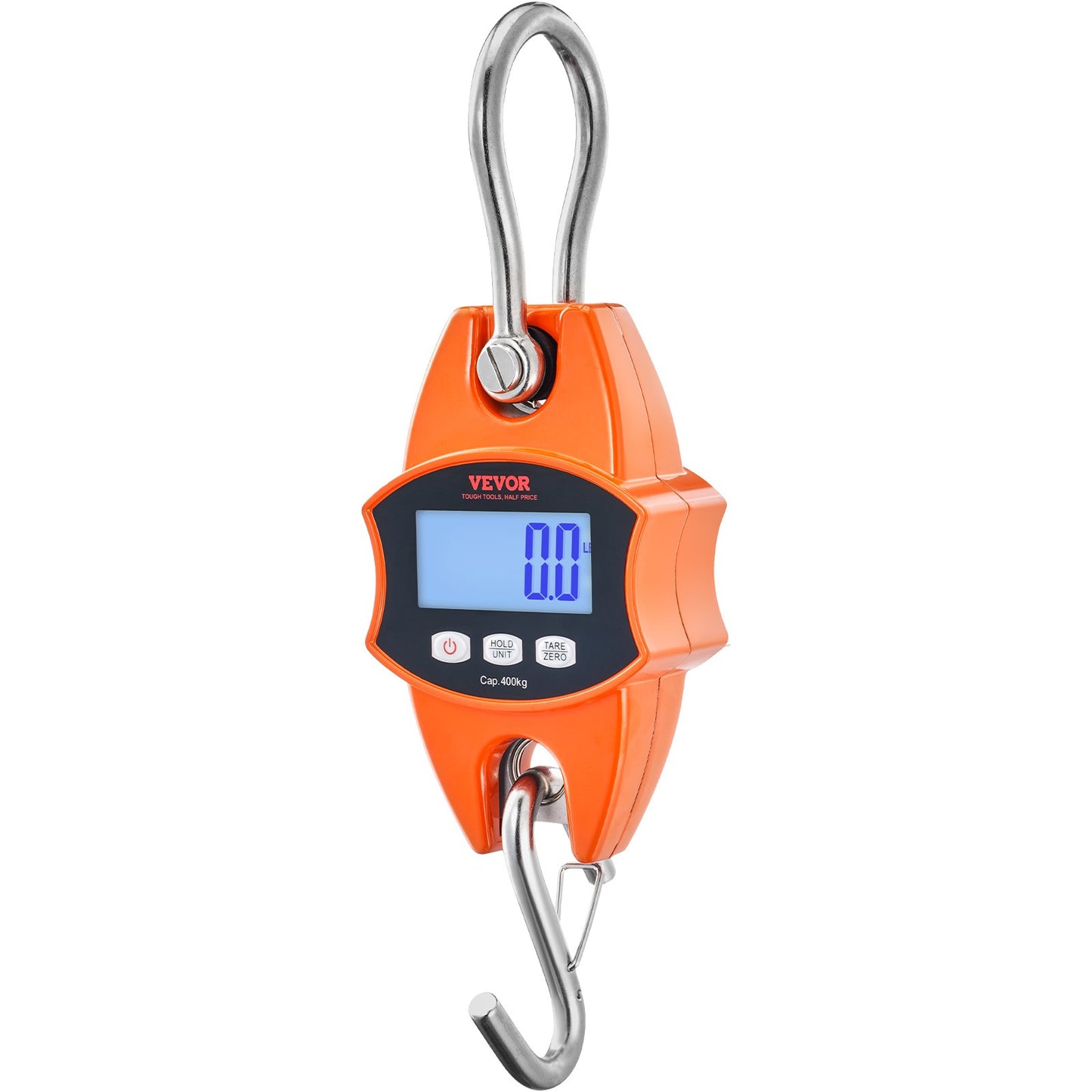 Digital Crane Scale, 880 lbs/400 kg, Industrial Heavy Duty Hanging Scale with Cast Aluminum Case &amp; LCD Display, Handheld Mini Crane with Hooks for Farm, Hunting, Fishing, Outdoor, Garage (Orange)