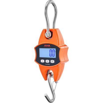 Digital Crane Scale, 880 lbs/400 kg, Industrial Heavy Duty Hanging Scale with Cast Aluminum Case &amp; LCD Display, Handheld Mini Crane with Hooks for Farm, Hunting, Fishing, Outdoor, Garage (Orange)