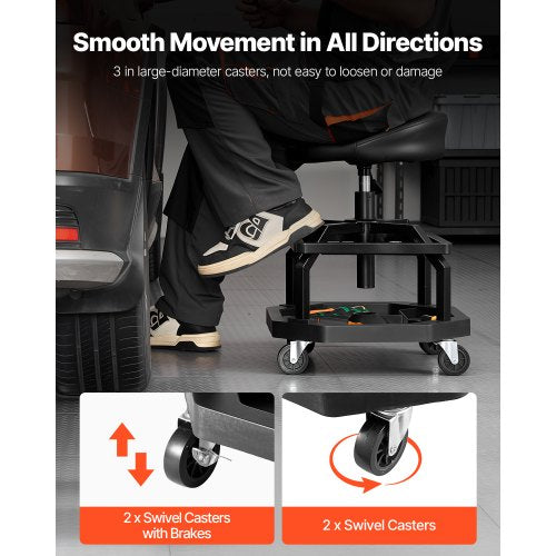 Rullande Verkstadspall Justerbar Höjd Garagestol 136 kg Last med Hjul