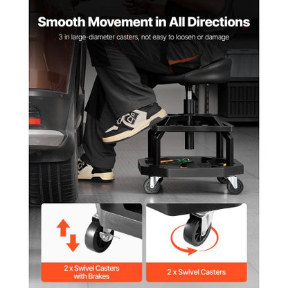 Rullande Verkstadspall Justerbar Höjd Garagestol 136 kg Last med Hjul