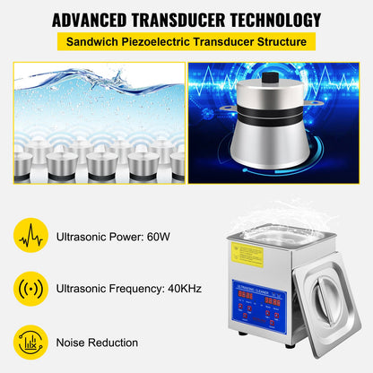 Ultrasonic Cleaner 1.3L Ultrasonic Cleaner Device with Heater Timer 60W