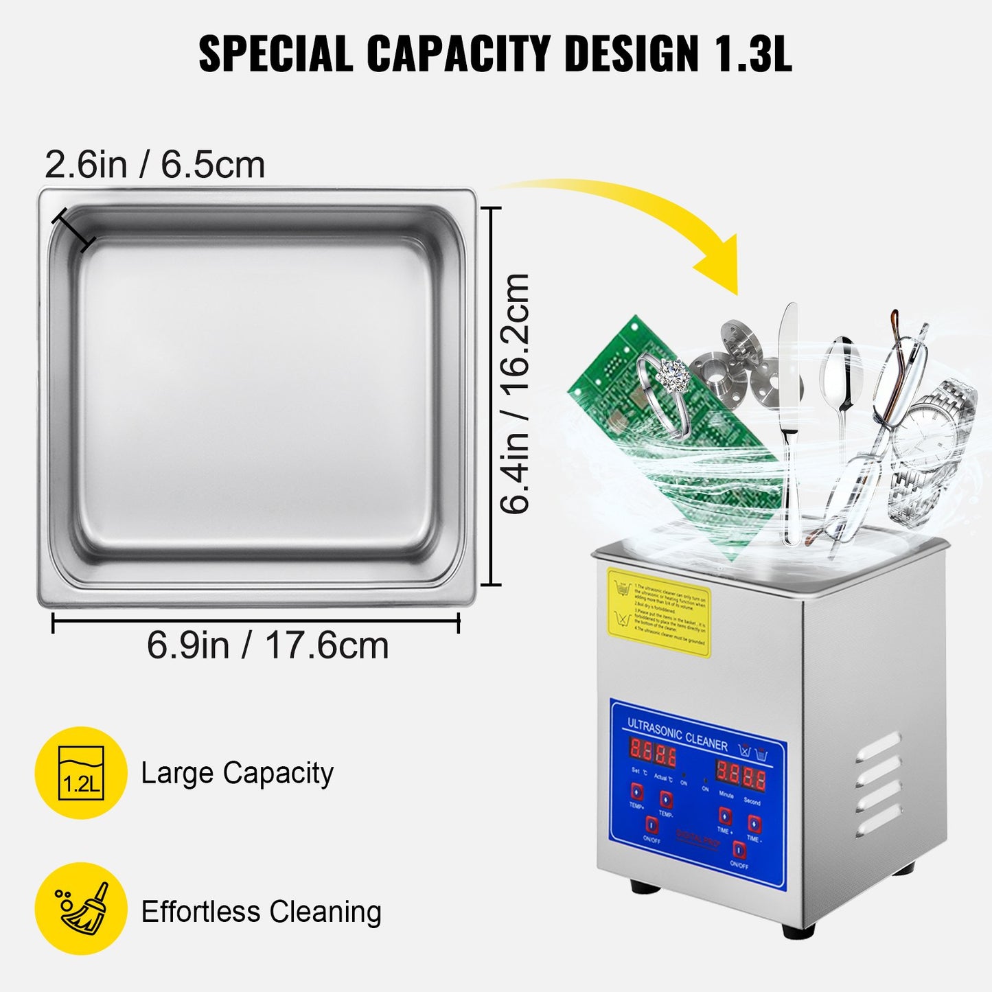 Ultrasonic Cleaner 1.3L Ultrasonic Cleaner Device with Heater Timer 60W