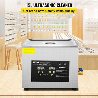 15L Digital Ultrasonic Cleaner Heater Timer 600W 40KHz Cleaning Machine