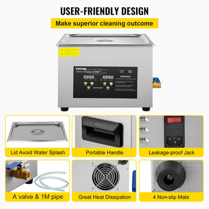 15L Digital Ultrasonic Cleaner Heater Timer 600W 40KHz Cleaning Machine