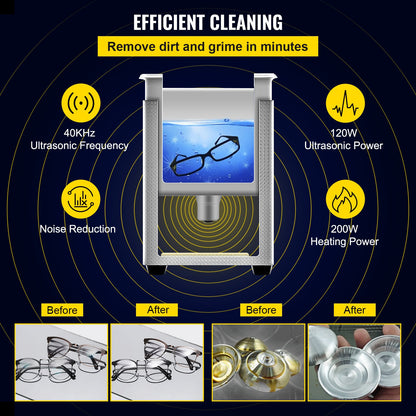3L Upgraded Ultrasonic Cleaner (200W Heater,120W Ultrasonic) Professional Digital Lab Ultrasonic Parts Cleaner with Heater Timer for Jewelry Glasses Parts Cleaning