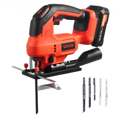 Cordless Jig Saw, 20 V, 3000 SPM Blade Speed, Cordless Jigsaw with Battery and Charger, LED Light, 6 Variable Speed, 0- 45° Bevel Cuts, with 6 pcs Blades, 4 Orbital Settings, for Wood, Metal