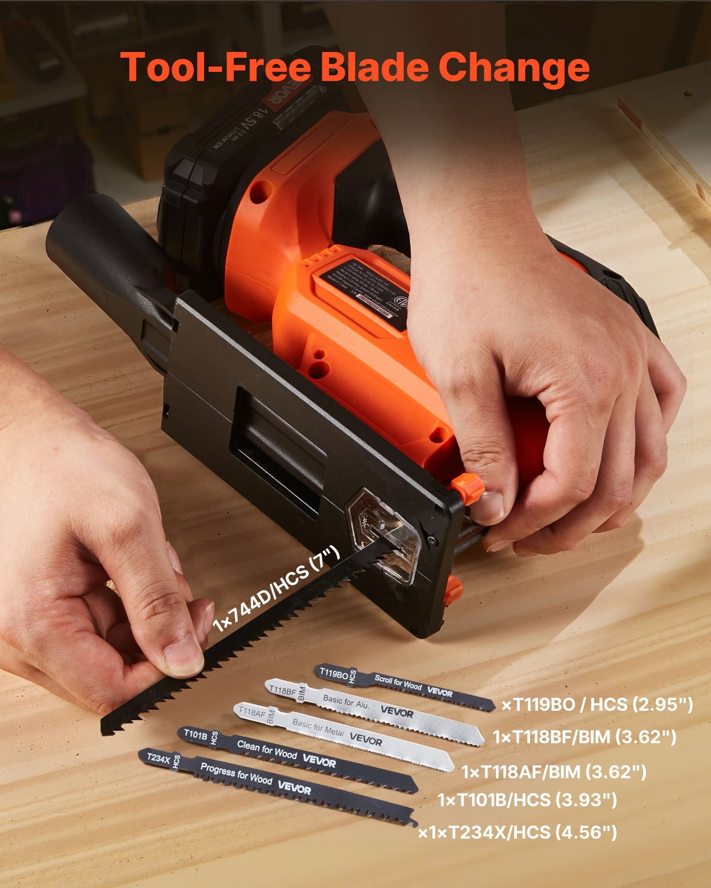 Cordless Jig Saw, 20 V, 3000 SPM Blade Speed, Cordless Jigsaw with Battery and Charger, LED Light, 6 Variable Speed, 0- 45° Bevel Cuts, with 6 pcs Blades, 4 Orbital Settings, for Wood, Metal