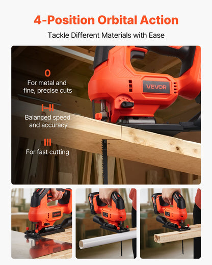 Cordless Jig Saw, 20 V Brushless Motor, 3500 SPM Blade Speed, Cordless Jigsaw with 6 pcs Blades, LED Light, 6 Variable Speed, 0- 45° Bevel Cuts, 4 Orbital Settings, for Wood and Metal Cutting