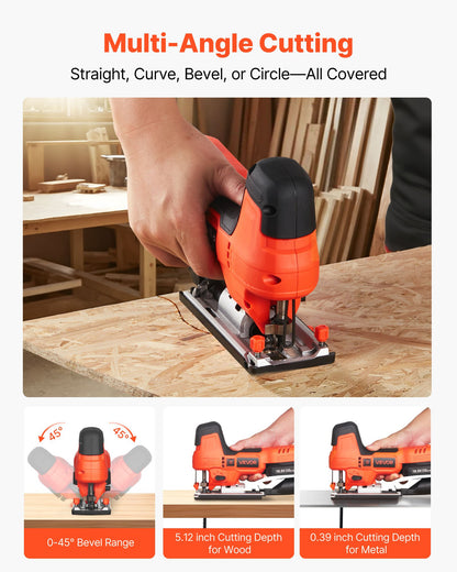 Cordless Jig Saw, 20 V Brushless Motor, 3500 SPM Blade Speed, Cordless Jigsaw with 6 pcs Blades, LED Light, 6 Variable Speed, 0- 45° Bevel Cuts, 4 Orbital Settings for Straight/Circle Cutting