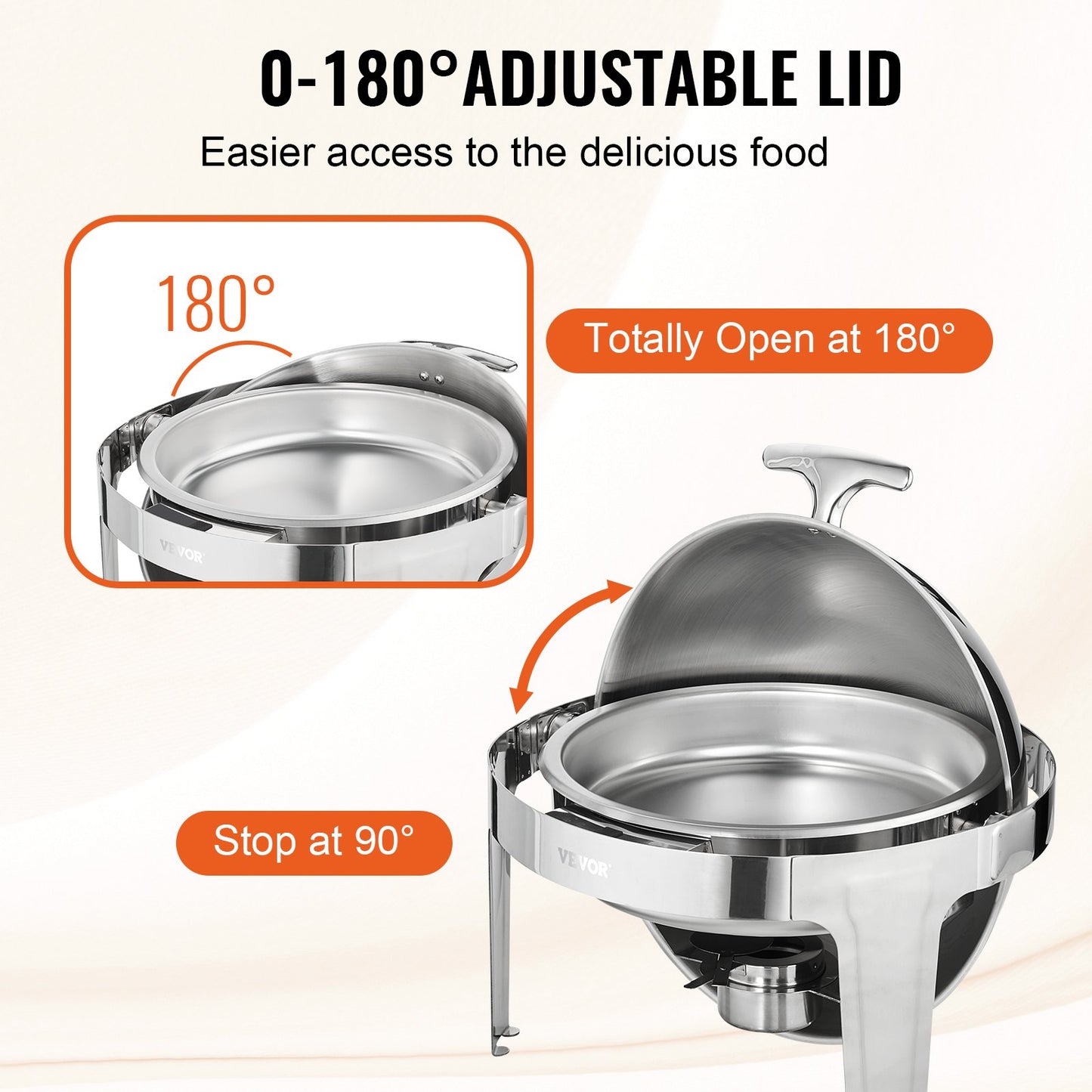 Roll Top Chafing Dish Buffet Set, 6 Qt 2 Pack, Stainless Steel Chafer with 2 Full Size Pans, Round Catering Warmer Server with Lid Water Pan Stand Fuel Holder, for at Least 5 People Each