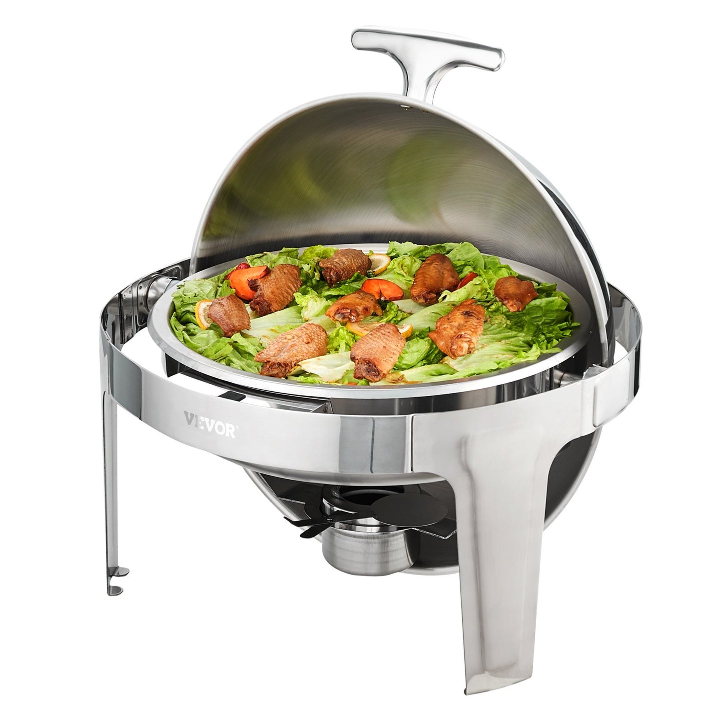 Roll Top Chafing Dish Buffet Set, 6 Qt 2 Pack, Stainless Steel Chafer with 2 Full Size Pans, Round Catering Warmer Server with Lid Water Pan Stand Fuel Holder, for at Least 5 People Each
