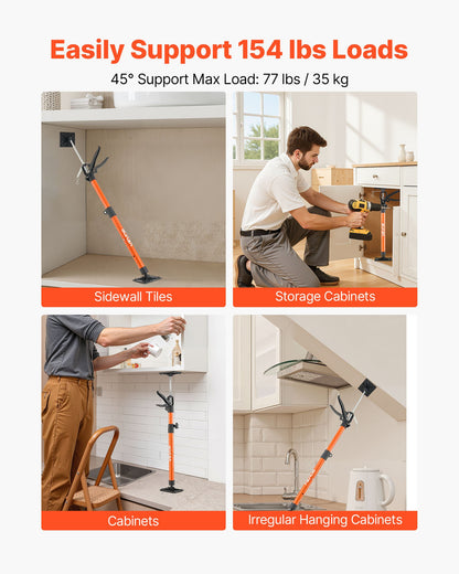 Cabinet Jack Support Pole, 2-Pack, 21.3-60 Inch Steel Telescopic Quick Support Rod, Adjustable 3rd Hand System up to 154 lbs Capacity for Installing Cabinets, Lifting Drywall, Cargo Bars