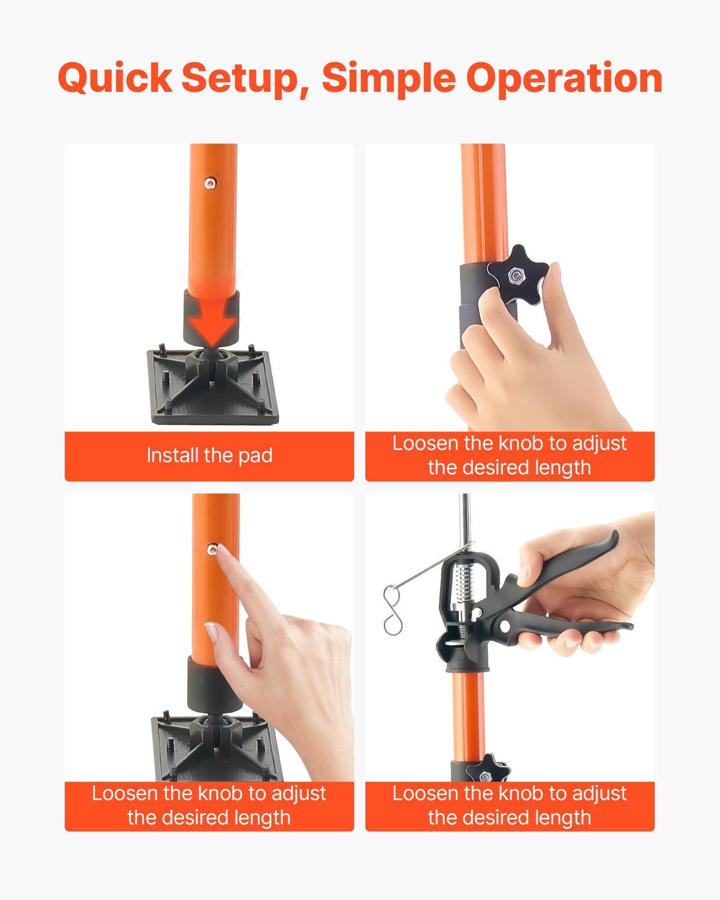 Cabinet Jack Support Pole, 8-Pack, 45.7-114.2 Inch Steel Telescopic Quick Support Rod, Adjustable 3rd Hand System up to 154 lbs Capacity for Installing Cabinets, Lifting Drywall, Cargo Bars