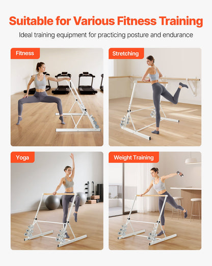 Ballet Barre, 3 ft Freestanding Portable Barre Bar, Home Fitness Exercise Equipment for Abs, Arms, Strength, and Cardio, Easy to Store Foldable Stretching Dance Bars, 4 Level Height Adjustable