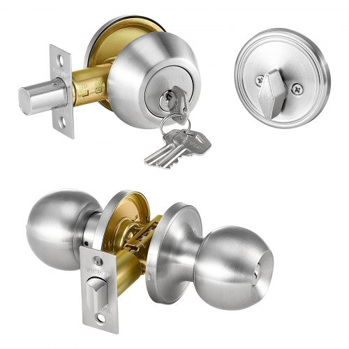 Door Knob and Deadbolt Set, Satin Nickel Entry Door Knob and Single Cylinder Deadbolt Combo Pack, Fit for 1-3/8" to 1-3/4" Door Thickness, Door Lockset with Deadbolt for Entrance and Front Door