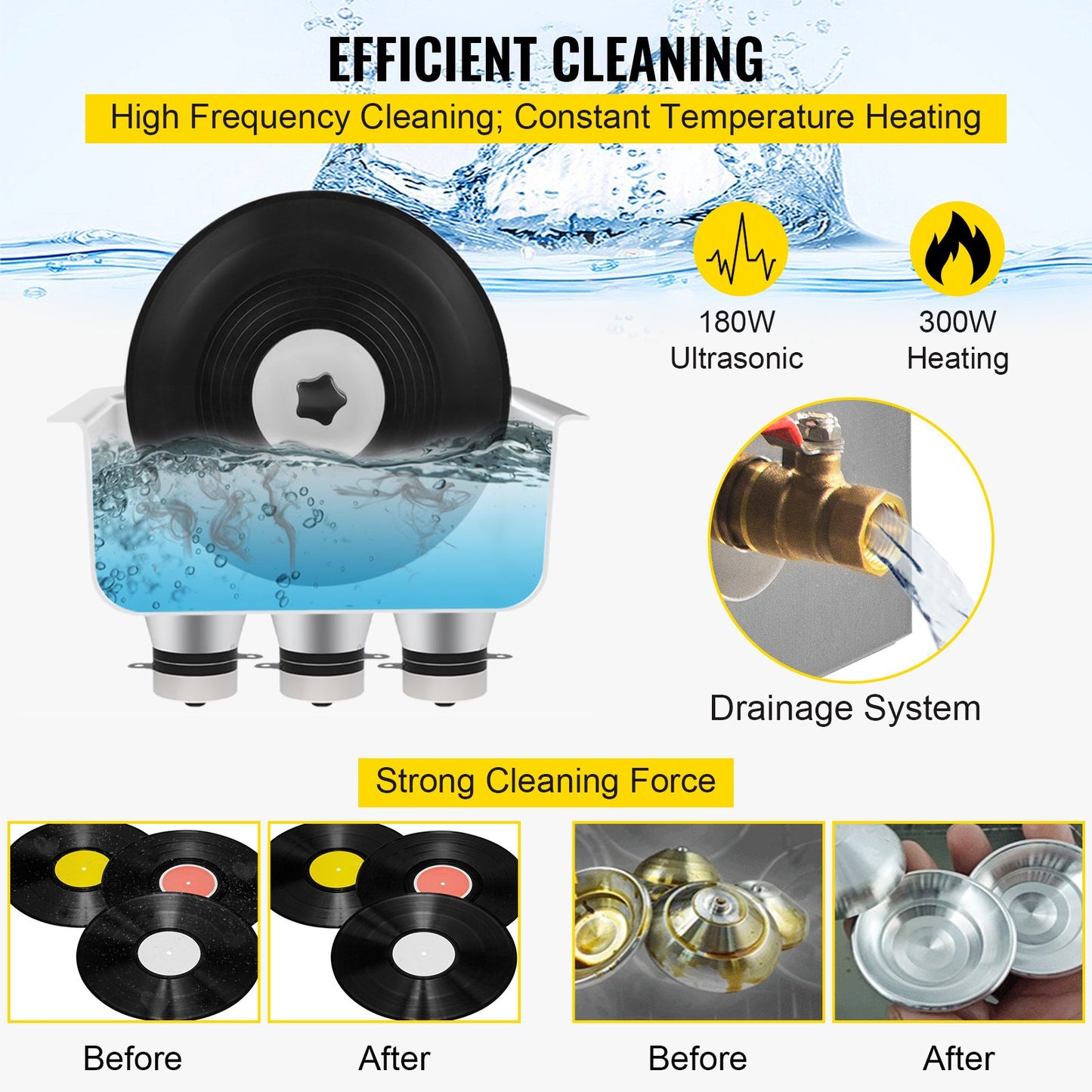 Ultrasonic Vinyl Record Cleaner 6L 40kHz Vinyl Ultrasonic Cleaning Machine Knob Control Record Ultrasonic Cleaner 4 Records Vinyl Sonic Cleaner Stainless Steel Tank with Mechanical Heater & Time