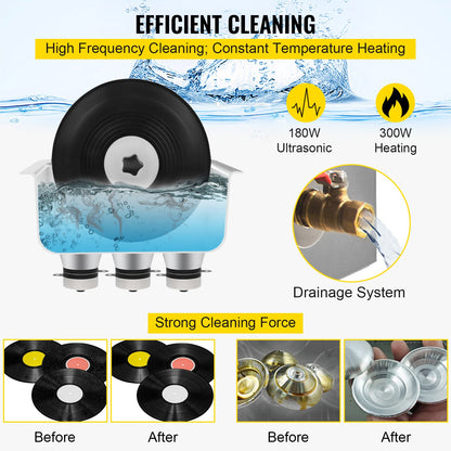 Ultrasonic Vinyl Record Cleaner 6L 40kHz Vinyl Ultrasonic Cleaning Machine Knob Control Record Ultrasonic Cleaner 4 Records Vinyl Sonic Cleaner Stainless Steel Tank with Mechanical Heater & Time