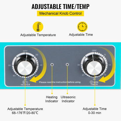 Ultrasonic Vinyl Record Cleaner 6L 40kHz Vinyl Ultrasonic Cleaning Machine Knob Control Record Ultrasonic Cleaner 4 Records Vinyl Sonic Cleaner Stainless Steel Tank with Mechanical Heater & Time