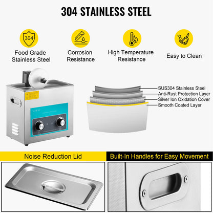 Ultrasonic Vinyl Record Cleaner 6L 40kHz Vinyl Ultrasonic Cleaning Machine Knob Control Record Ultrasonic Cleaner 4 Records Vinyl Sonic Cleaner Stainless Steel Tank with Mechanical Heater & Time