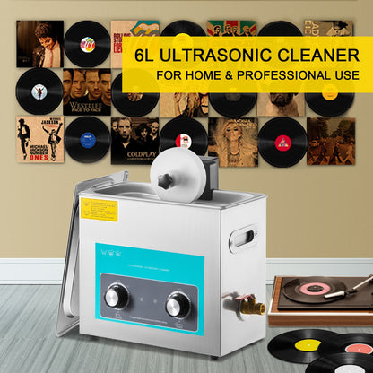 Ultrasonic Vinyl Record Cleaner 6L 40kHz Vinyl Ultrasonic Cleaner Knob Control Record Ultrasonic Cleaner 8 Records Vinyl Sonic Cleaner Stainless Steel Tank with Mechanical Heater &amp; Timer