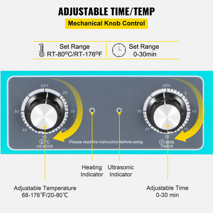 Ultrasonic Vinyl Record Cleaner 6L 40kHz Vinyl Ultrasonic Cleaner Knob Control Record Ultrasonic Cleaner 8 Records Vinyl Sonic Cleaner Stainless Steel Tank with Mechanical Heater &amp; Timer