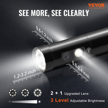 Inspektionskamera mit dreifachem Objektiv und Licht, Industrie-Endoskop mit 5-Zoll-IPS-Bildschirm, 8-facher Zoom, 1080P HD-Split-Screen, Endoskopkamera mit 10 LED-Leuchten für Autos, Sanitäranlagen (16,5 Fuß)