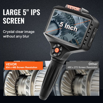 Triple Lens Borescope, 5" IPS Screen Inspection Camera with Lights, 8X Zoom 1080P HD Split Screen, 10 LED Lights Scope Endoscope Camera for Automotive, Plumbing(16.5FT Cable, 32GB Card)