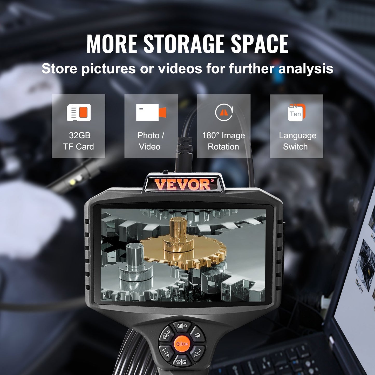 Inspektionskamera mit dreifachem Objektiv und Licht, Industrie-Endoskop mit 5-Zoll-IPS-Bildschirm, 8-facher Zoom, 1080P HD-Split-Screen, Endoskopkamera mit 10 LED-Leuchten für Autos, Sanitäranlagen (16,5 Fuß)