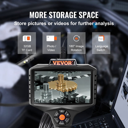 Inspektionskamera mit dreifachem Objektiv und Licht, Industrie-Endoskop mit 5-Zoll-IPS-Bildschirm, 8-facher Zoom, 1080P HD-Split-Screen, Endoskopkamera mit 10 LED-Leuchten für Autos, Sanitäranlagen (16,5 Fuß)