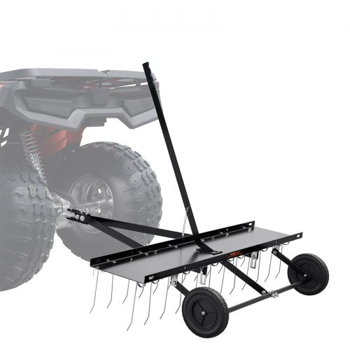Tow Behind Dethatcher, 48-inch Tow Dethatcher with 24 Spring Steel Tines, Lawn Dethatcher Rake for ATV or Mower, Tow Behind Lawn Rake with Lift Handle for Garden Farm Grass