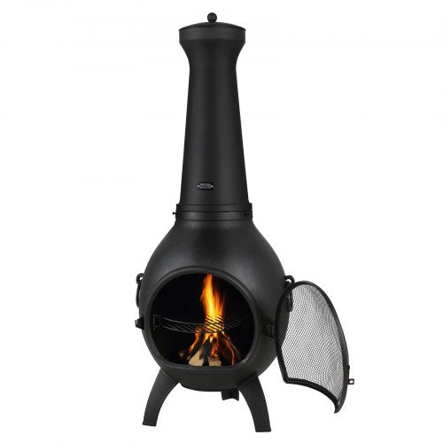 18 tums Chiminea vedeldad eldstad för utomhusbruk med grillnät och skorstensbeklädnad