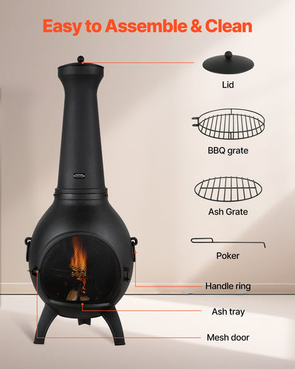 22 Zoll Chiminea Outdoor-Aluminiumkamin mit Grillnetz und Kaminstein