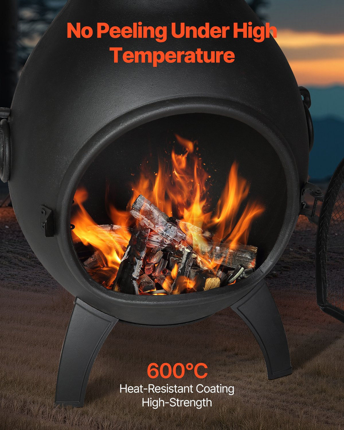22 Zoll Chiminea Outdoor-Aluminiumkamin mit Grillnetz und Kaminstein