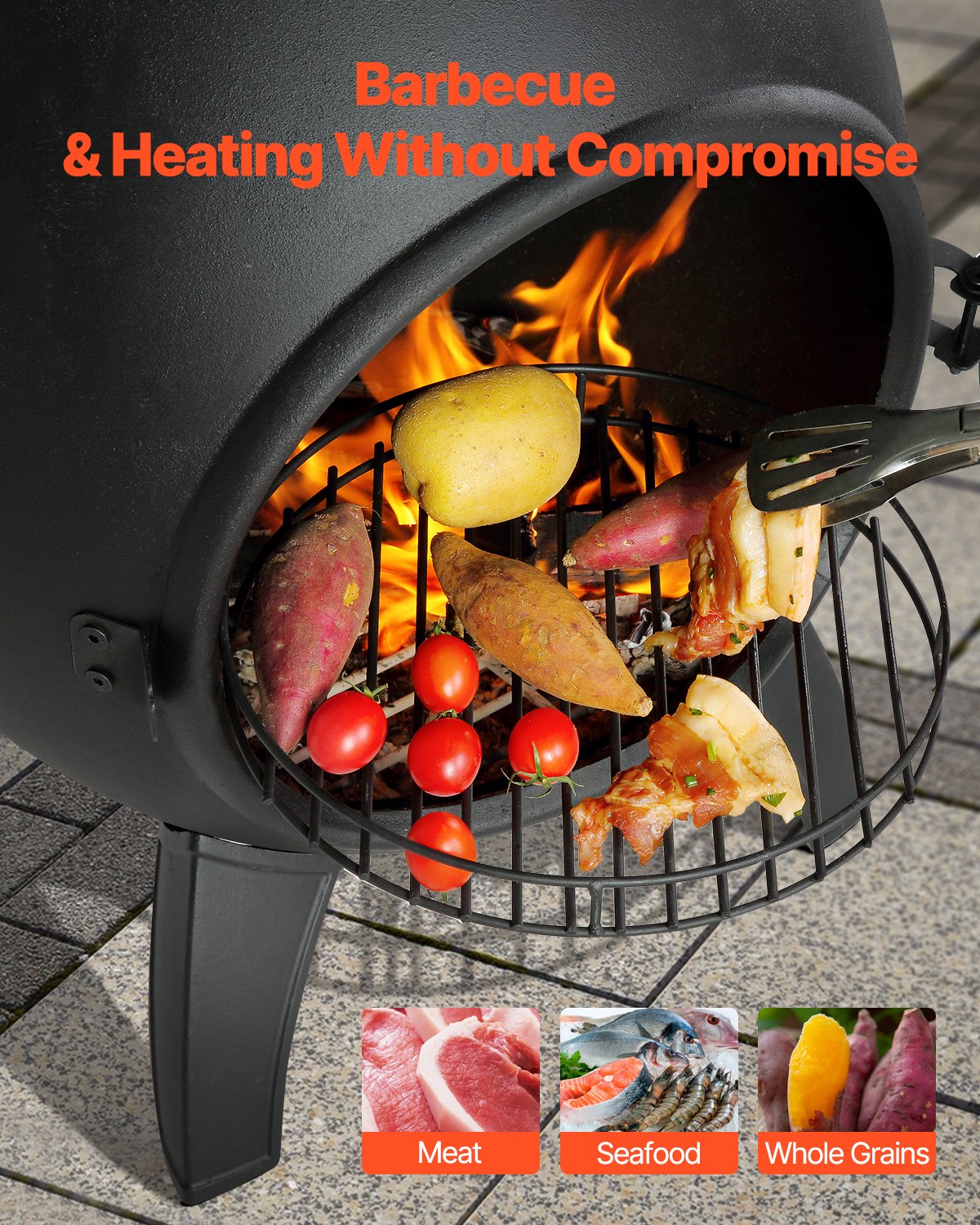 22 Zoll Chiminea Outdoor-Aluminiumkamin mit Grillnetz und Kaminstein