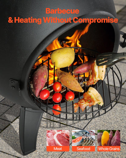 22 Zoll Chiminea Outdoor-Aluminiumkamin mit Grillnetz und Kaminstein