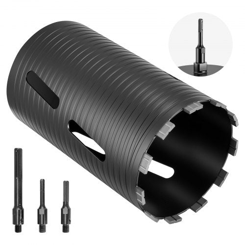 Core Drill Bit, 6 inch Diameter, 9-1/2 inch Drilling Depth, 5/8-11 Internal Thread, Diamond Dry Coring Bit with 3 Adapters, Pilot Drill and Hex Wrench, for Concrete, Red Bricks, and Masonry