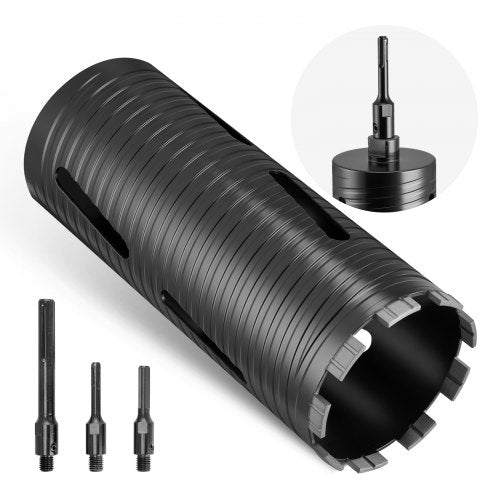 Core Drill Bit, 4 inch Diameter, 9-1/2 inch Drilling Depth, 5/8-11 Internal Thread, Diamond Dry Coring Bit with 3 Adapters, Pilot Drill and Hex Wrench, for Concrete, Red Bricks, and Masonry