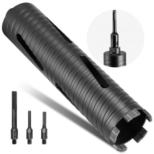 Core Drill Bit, 2-1/2 inch Diameter, 9-1/2 inch Drilling Depth, 5/8-11 Internal Thread, Diamond Dry Coring Bit with 3 Adapters, Pilot Drill and Hex Wrench, for Concrete, Red Bricks, and Masonry