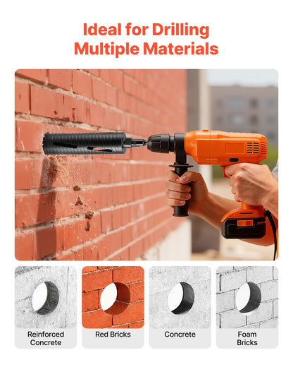 Core Drill Bit, 2-1/2 inch Diameter, 9-1/2 inch Drilling Depth, 5/8-11 Internal Thread, Diamond Dry Coring Bit with 3 Adapters, Pilot Drill and Hex Wrench, for Concrete, Red Bricks, and Masonry