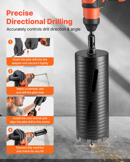 Core Drill Bit, 4-1/4 inch Diameter, 9-1/2 inch Drilling Depth, 5/8-11 Internal Thread, Diamond Dry Coring Bit with 3 Adapters, Pilot Drill and Hex Wrench, for Concrete, Red Bricks, and Masonry