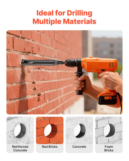Core Drill Bit, 1-1/2 inch Diameter, 9-1/2 inch Drilling Depth, 5/8-11 Internal Thread, Diamond Dry Coring Bit with 3 Adapters, Pilot Drill and Hex Wrench, for Concrete, Red Bricks, and Masonry