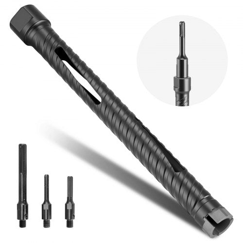 Core Drill Bit, 1 inch Diameter, 9-1/2 inch Drilling Depth, 5/8-11 Internal Thread, Diamond Dry Coring Bit with 3 Adapters, Pilot Drill and Hex Wrench, for Concrete, Red Bricks, and Masonry