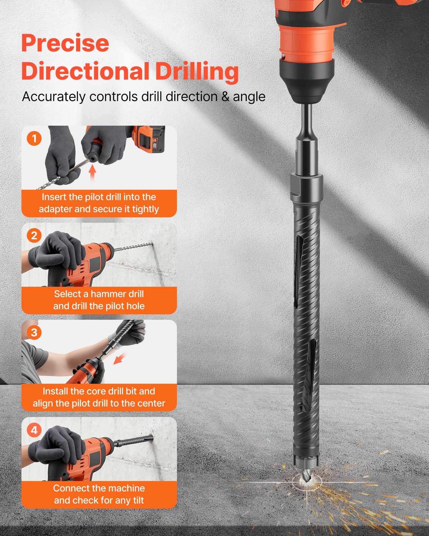 Core Drill Bit, 1 inch Diameter, 9-1/2 inch Drilling Depth, 5/8-11 Internal Thread, Diamond Dry Coring Bit with 3 Adapters, Pilot Drill and Hex Wrench, for Concrete, Red Bricks, and Masonry